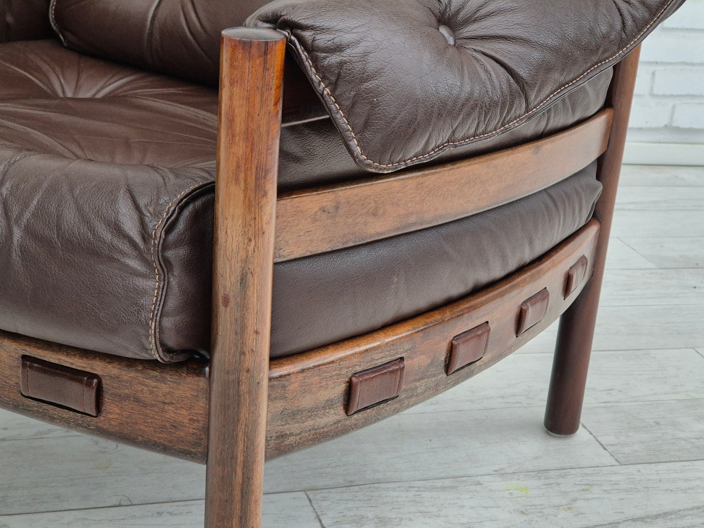 1970s, Scandinavian design by Arne Norell, lounge chair, original condition, leather, beech wood.