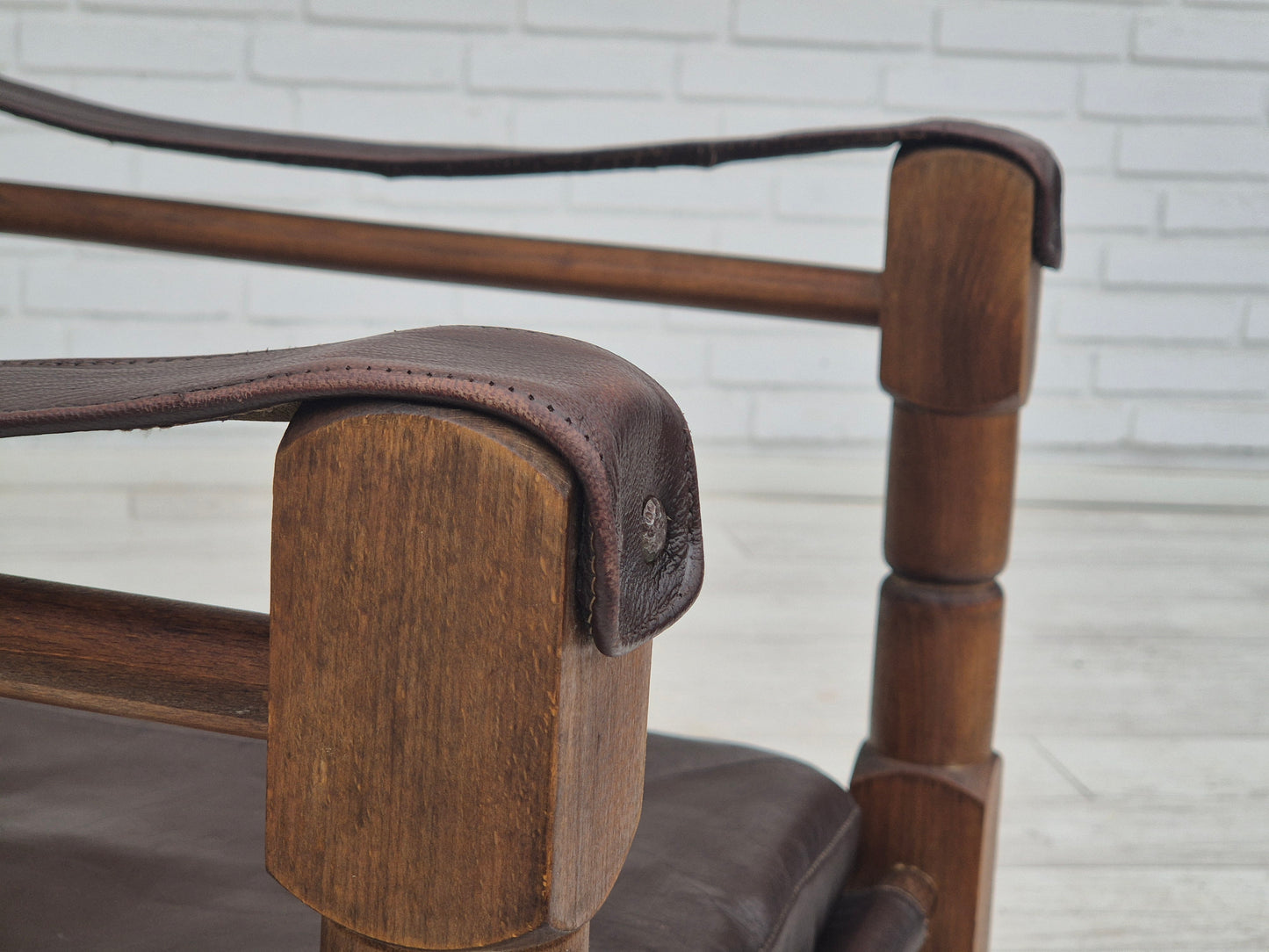 1960s, Scandinavian "Safari" lounge chair, original condition, leather, beech wood.