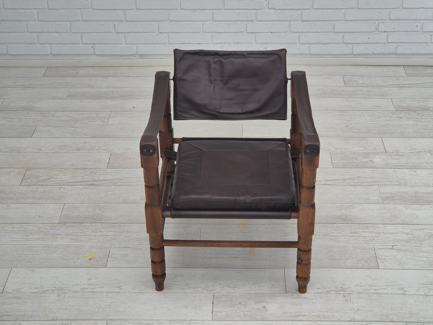 1960s, Scandinavian "Safari" lounge chair, original condition, leather, beech wood.