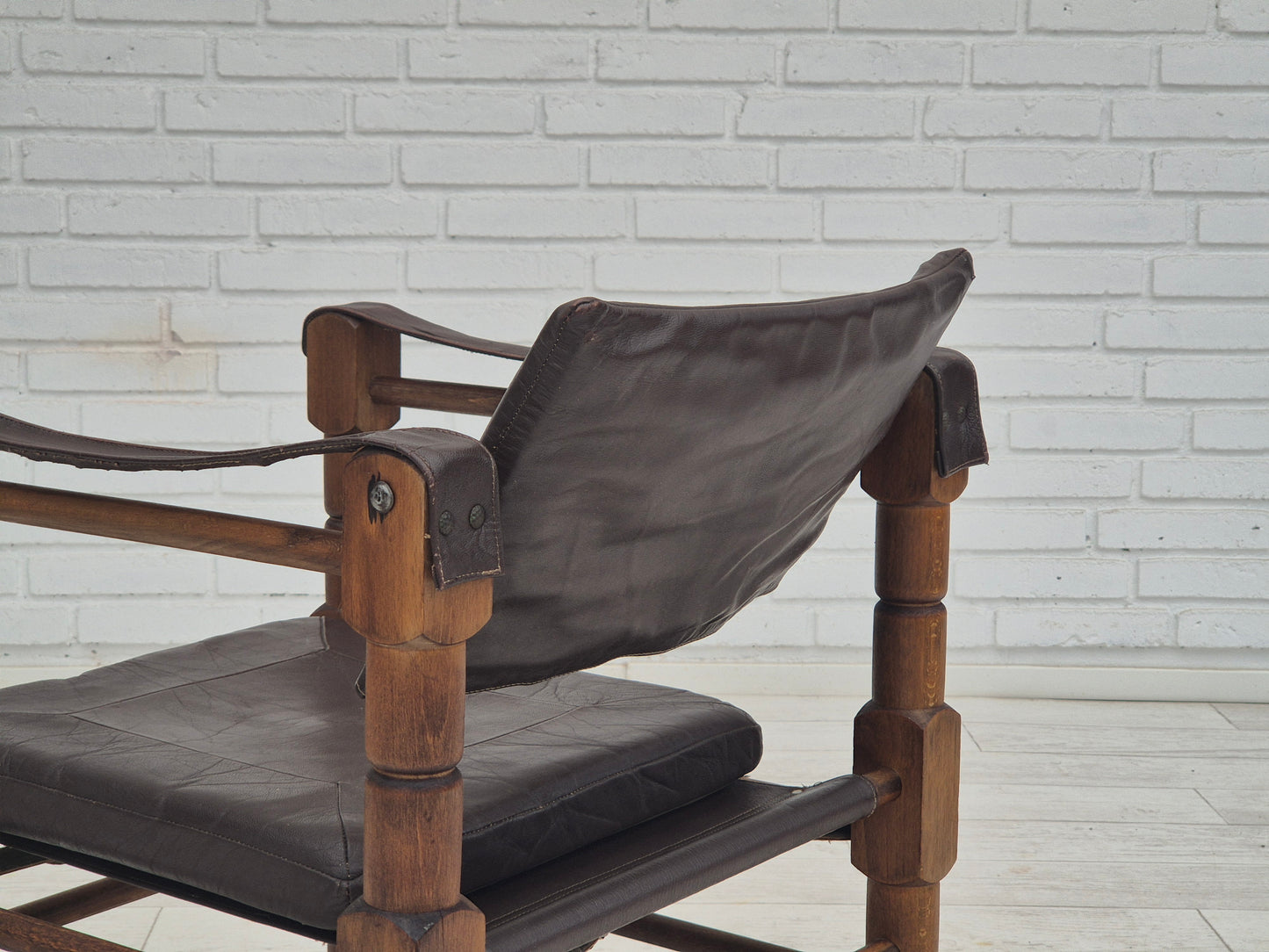 1960s, Scandinavian "Safari" lounge chair, original condition, leather, beech wood.