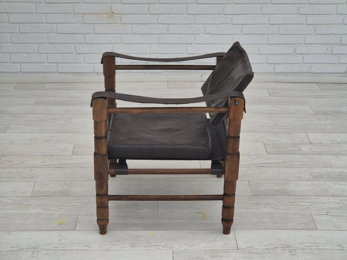 1960s, Scandinavian "Safari" lounge chair, original condition, leather, beech wood.