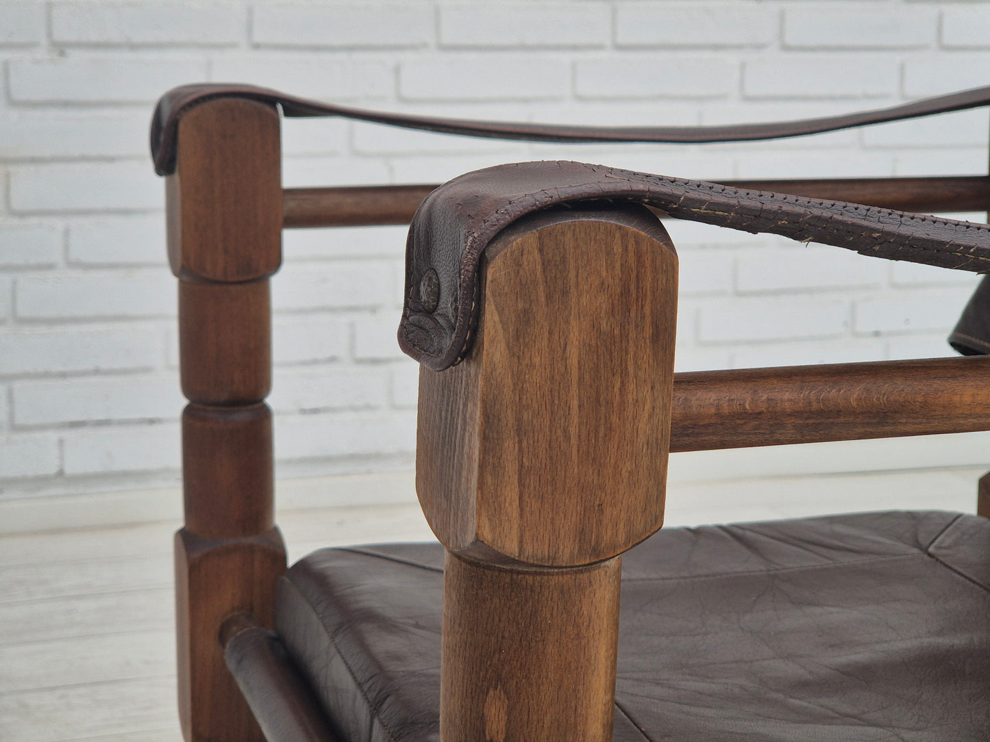 1960s, Scandinavian "Safari" lounge chair, original condition, leather, beech wood.