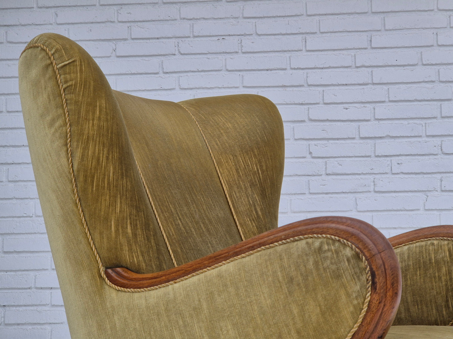 1960s, Danish armchair in original very good condition, furniture velour, oak wood.