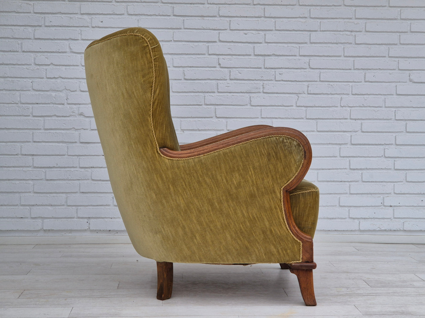 1960s, Danish armchair in original very good condition, furniture velour, oak wood.