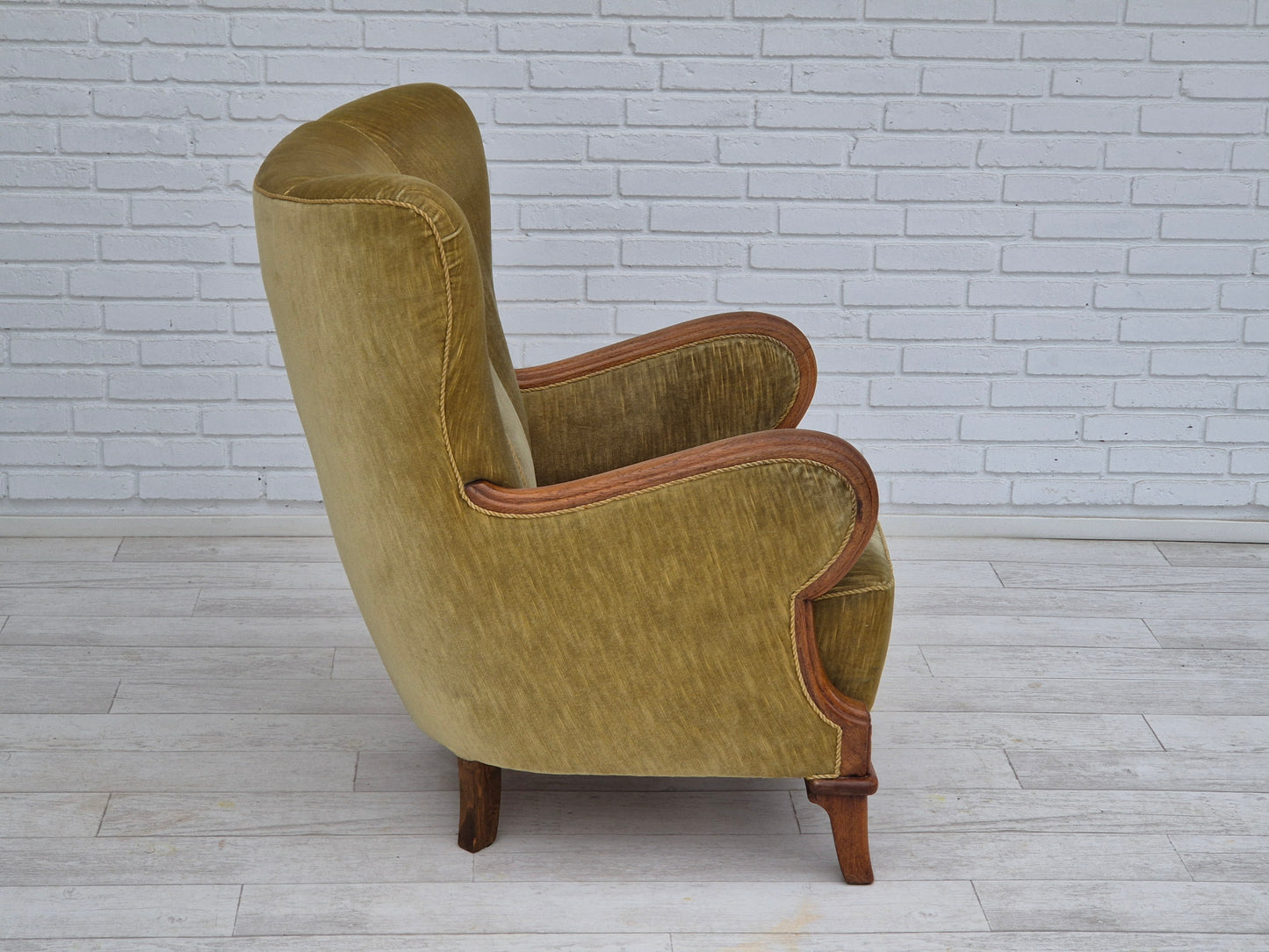 1960s, Danish armchair in original very good condition, furniture velour, oak wood.