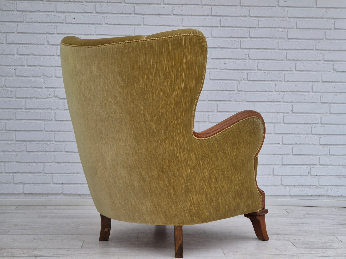 1960s, Danish armchair in original very good condition, furniture velour, oak wood.