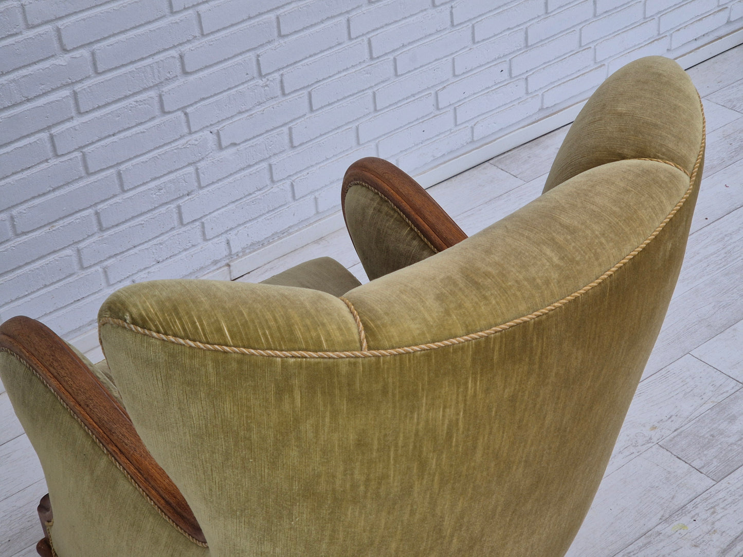 1960s, Danish armchair in original very good condition, furniture velour, oak wood.