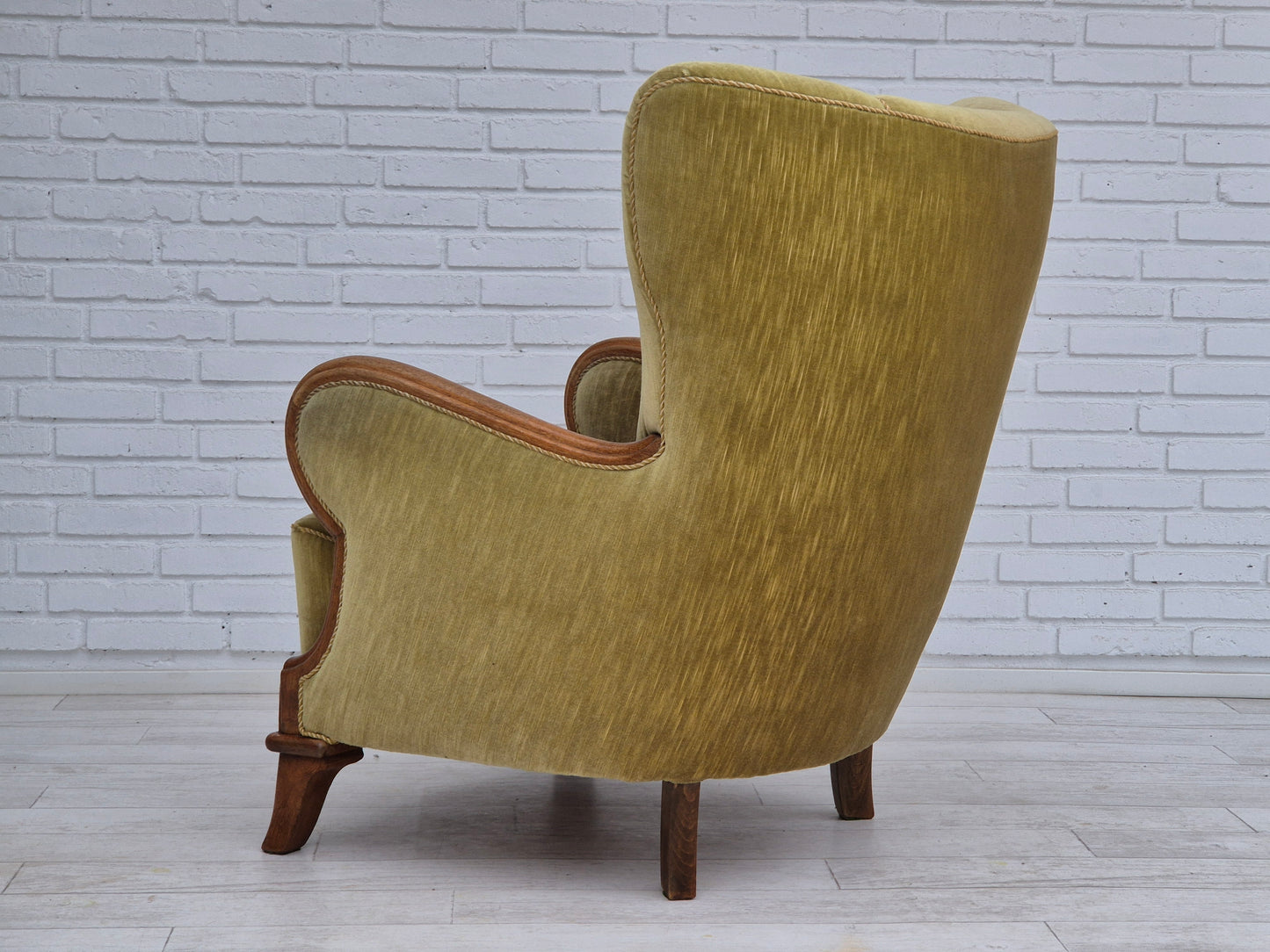 1960s, Danish armchair in original very good condition, furniture velour, oak wood.