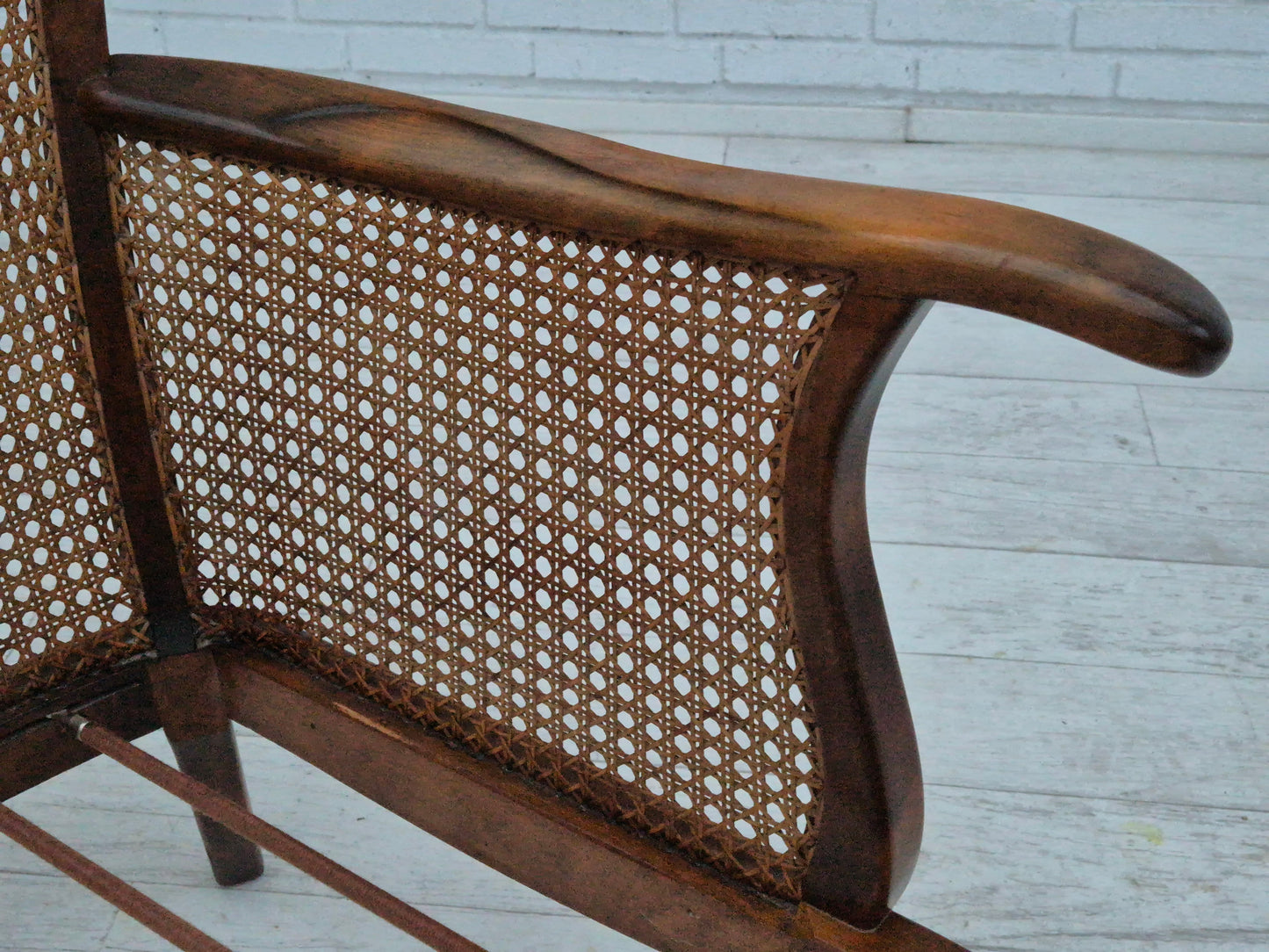 1950s, a pair of Danish armchairs in original condition, velour, ash wood, furniture mesh.