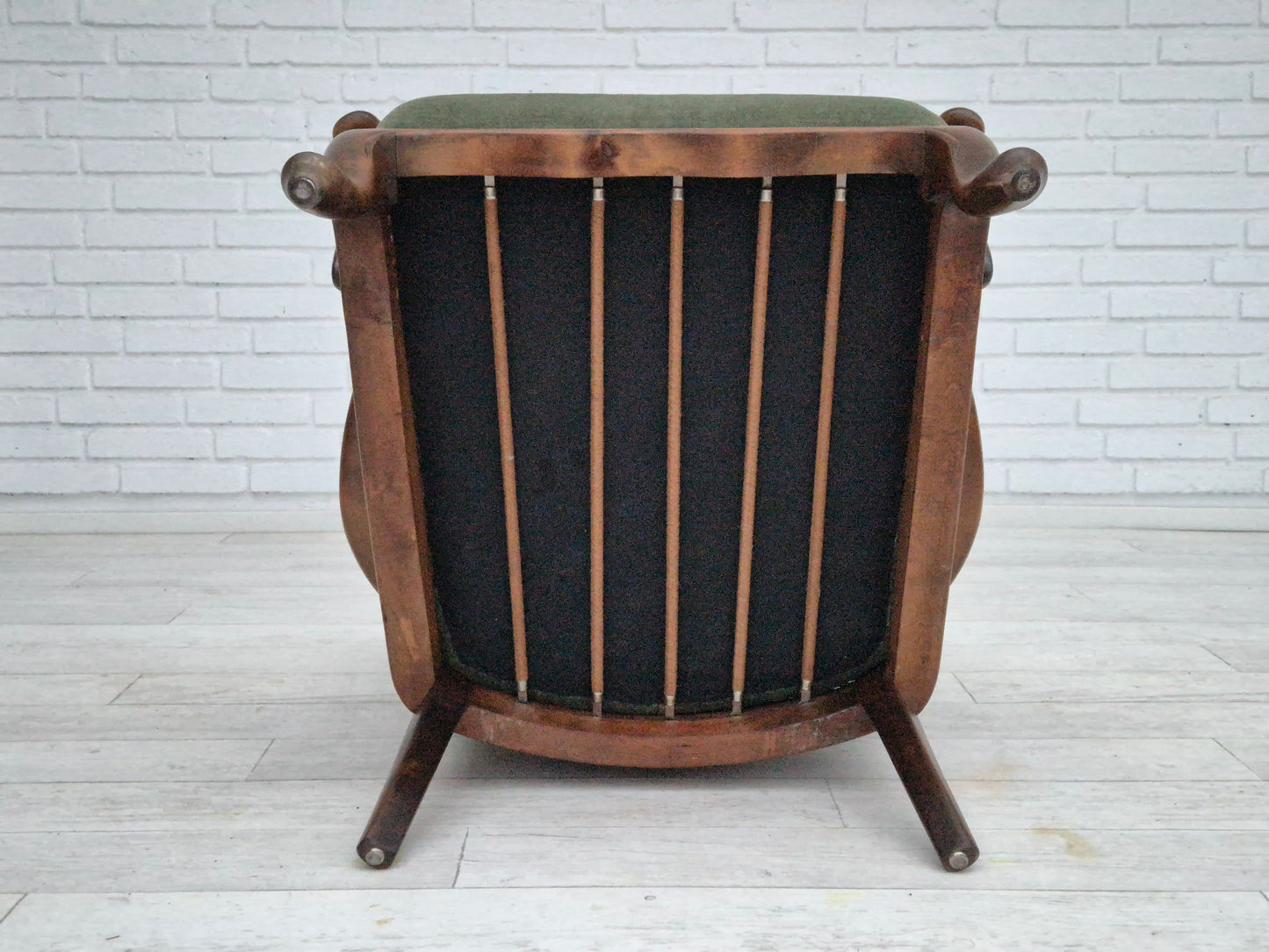 1950s, a pair of Danish armchairs in original condition, velour, ash wood, furniture mesh.