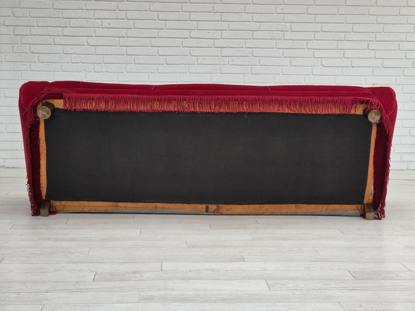 1960s, Danish 3 seater sofa, original condition, furniture velour, oak wood legs.