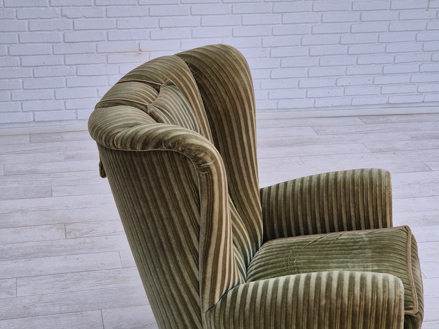 1960s, Danish highback relax armchair, original condition, green furniture velour.