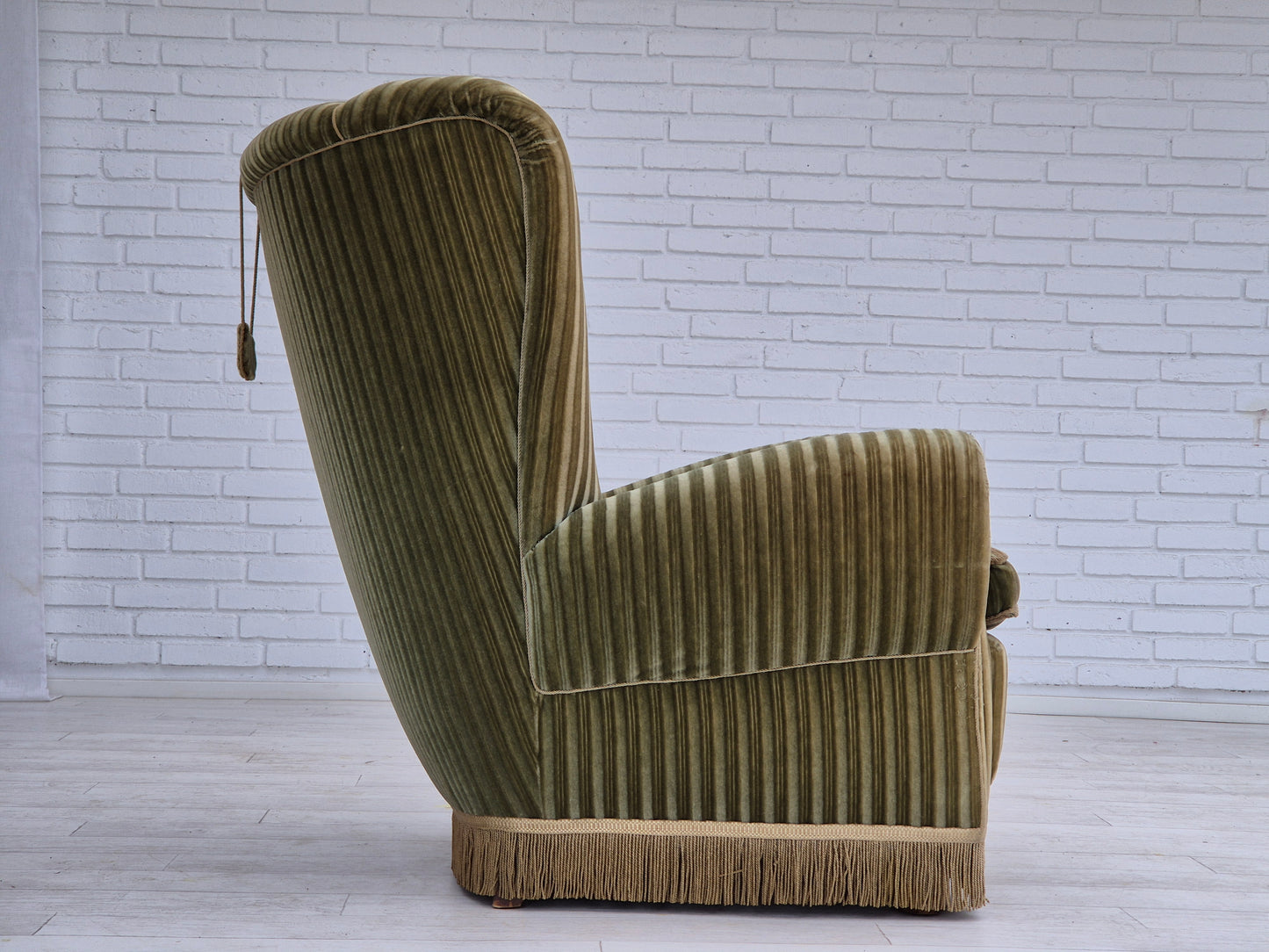 1960s, Danish highback relax armchair, original condition, green furniture velour.