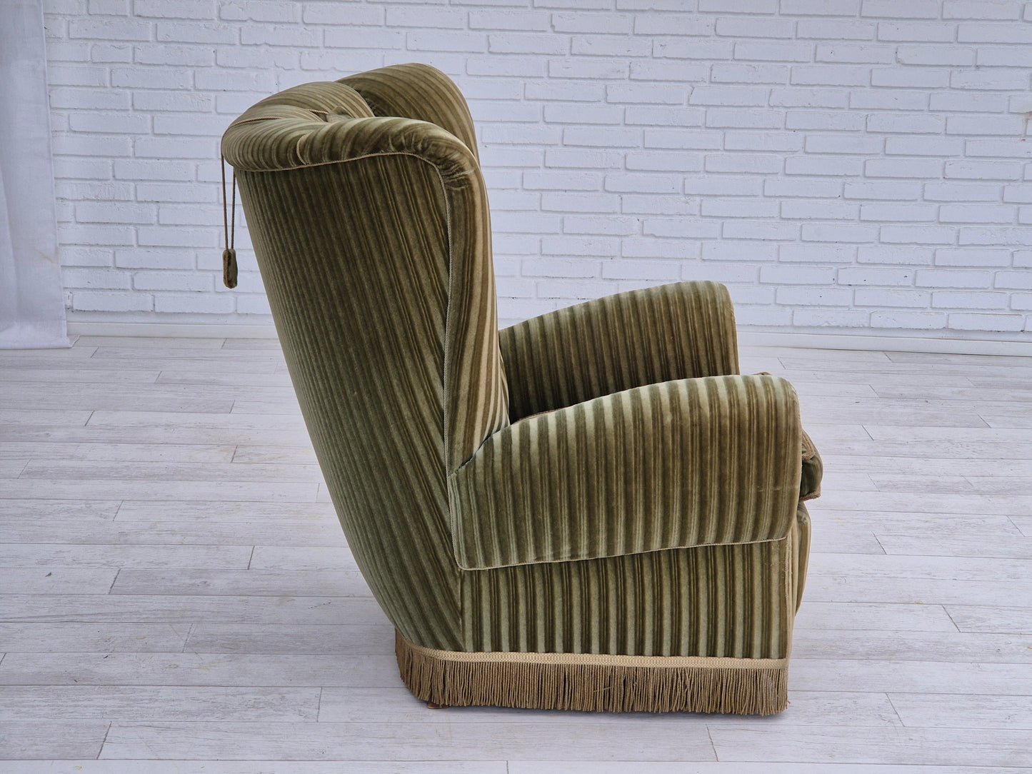 1960s, Danish highback relax armchair, original condition, green furniture velour.