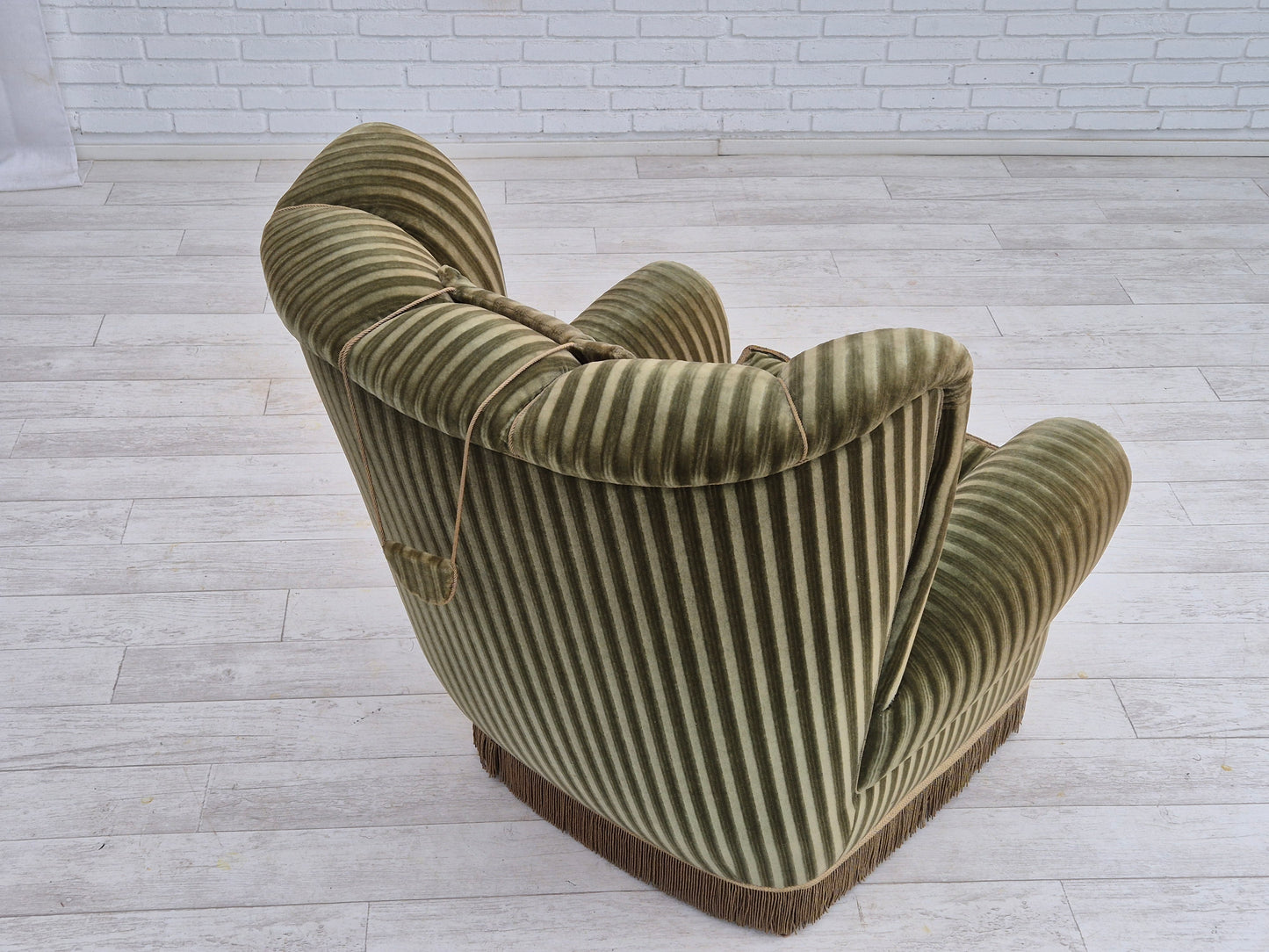 1960s, Danish highback relax armchair, original condition, green furniture velour.