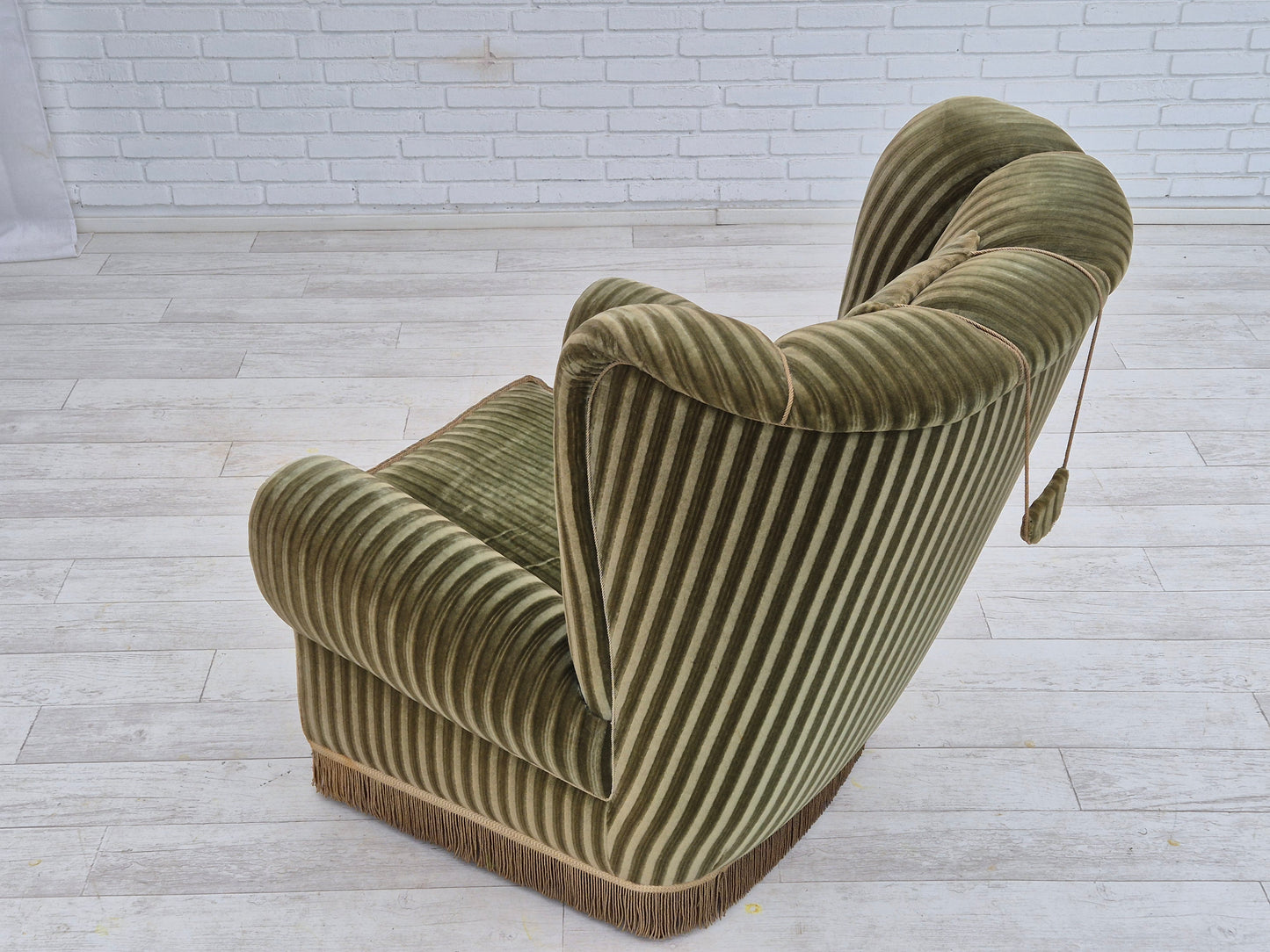 1960s, Danish highback relax armchair, original condition, green furniture velour.