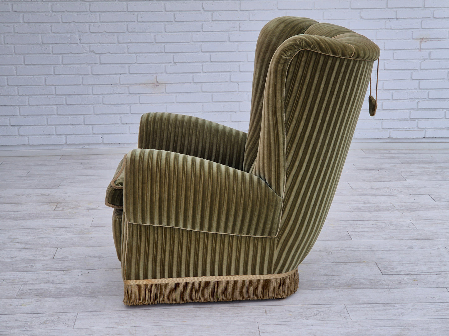 1960s, Danish highback relax armchair, original condition, green furniture velour.