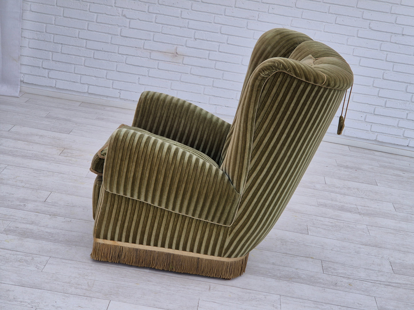 1960s, Danish highback relax armchair, original condition, green furniture velour.