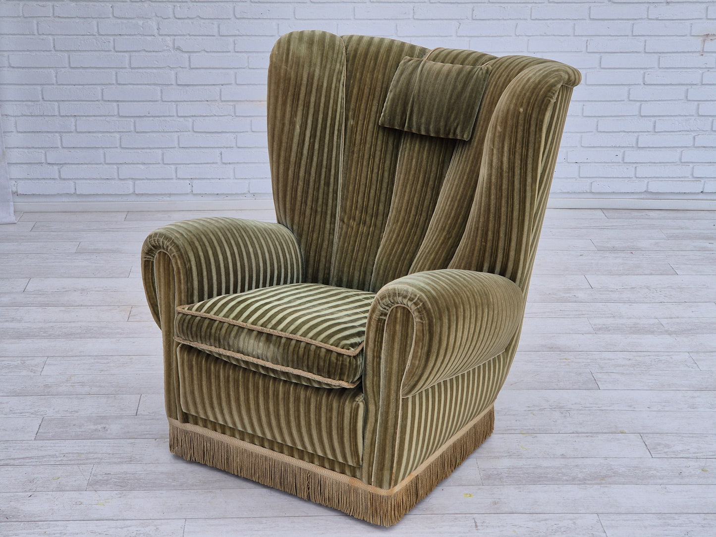 1960s, Danish highback relax armchair, original condition, green furniture velour.