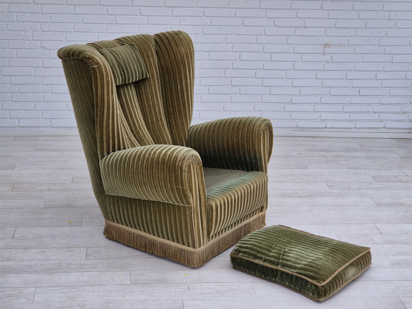 1960s, Danish highback relax armchair, original condition, green furniture velour.