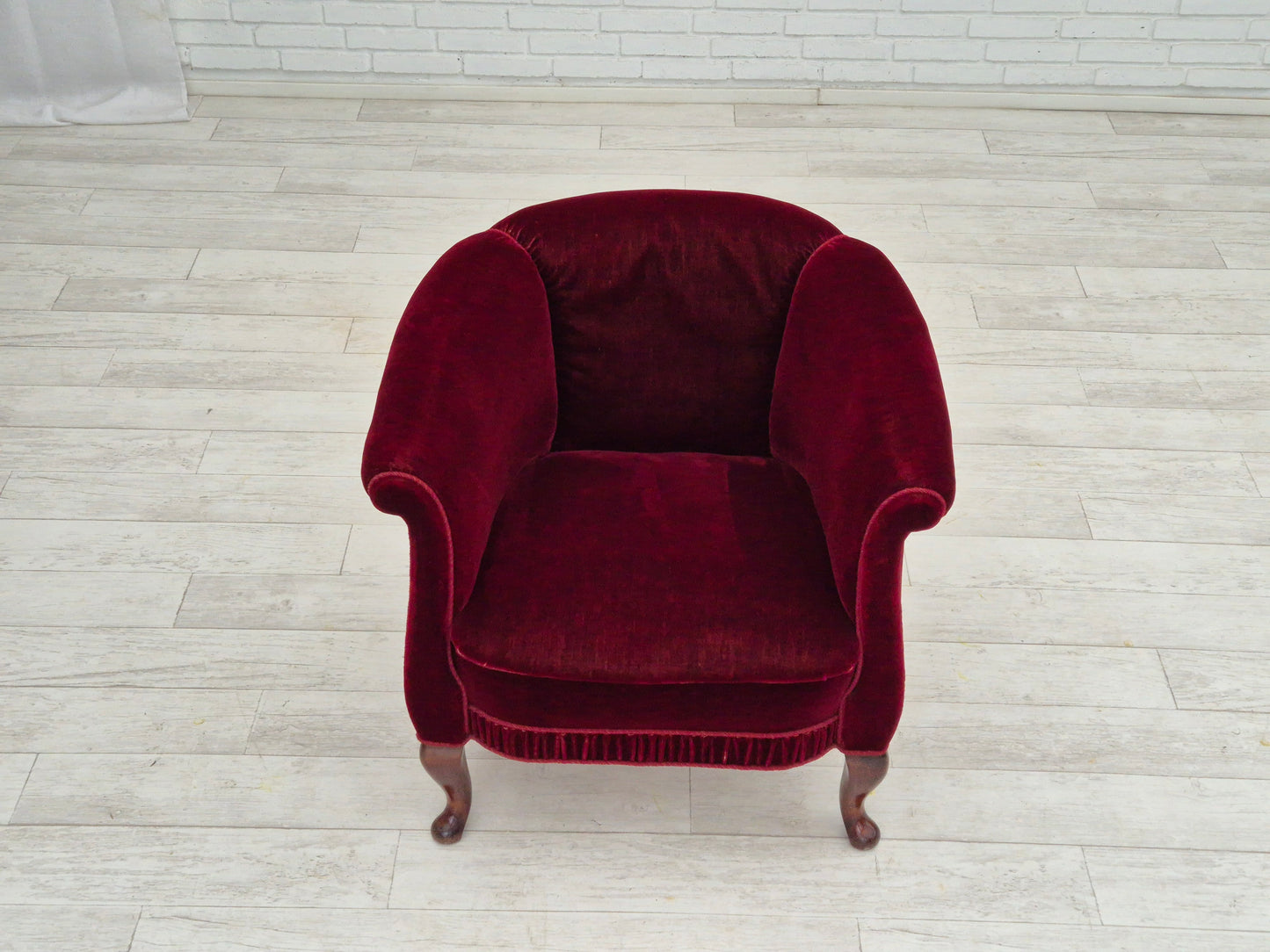 1960s, Danish lounge chair, furniture velour, original condition, beech wood legs.