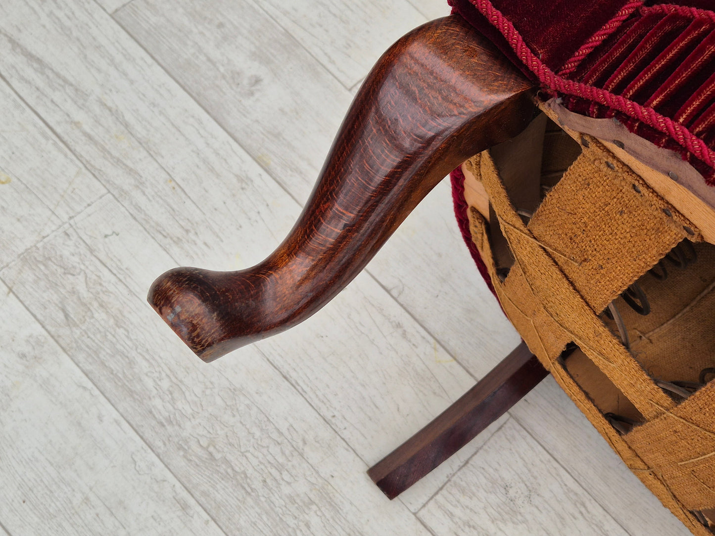 1960s, Danish lounge chair, furniture velour, original condition, beech wood legs.