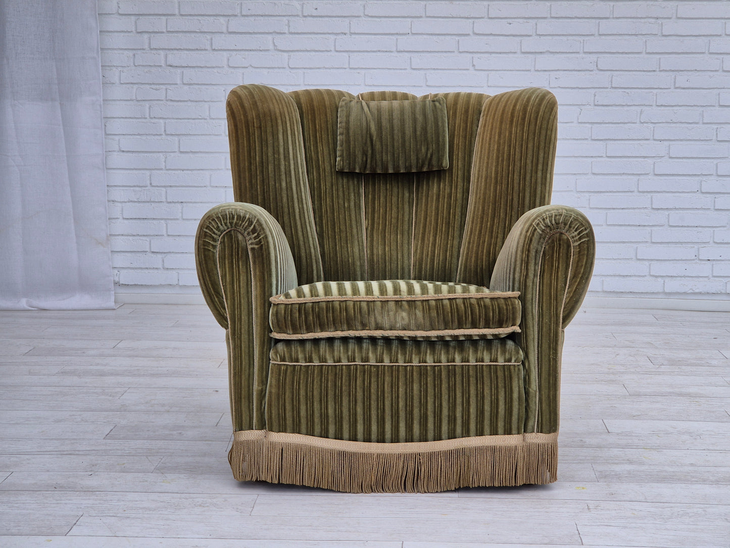 1960s, Danish relax armchair, original condition, green furniture velour.