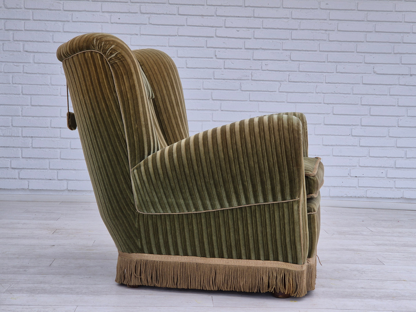 1960s, Danish relax armchair, original condition, green furniture velour.