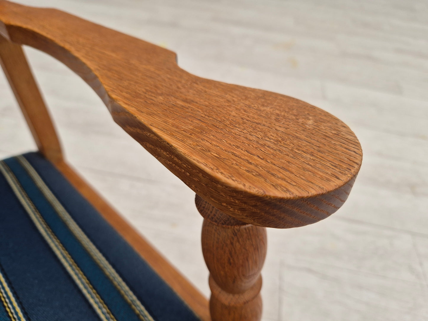 1970s, Danish design, oak wood rocking chair with footstool, furniture wool, original condition.