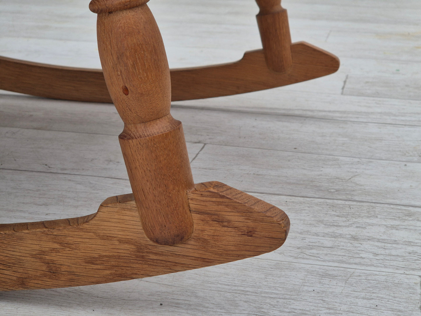 1970s, Danish design, oak wood rocking chair with footstool, furniture wool, original condition.