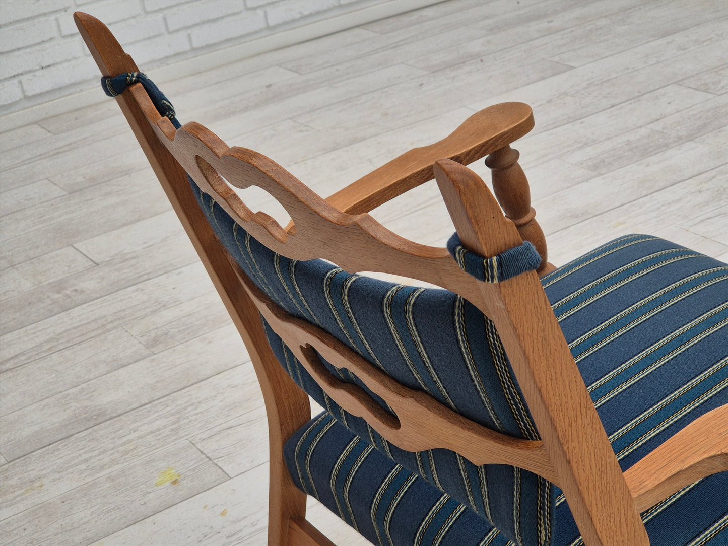 1970s, Danish design, oak wood rocking chair with footstool, furniture wool, original condition.