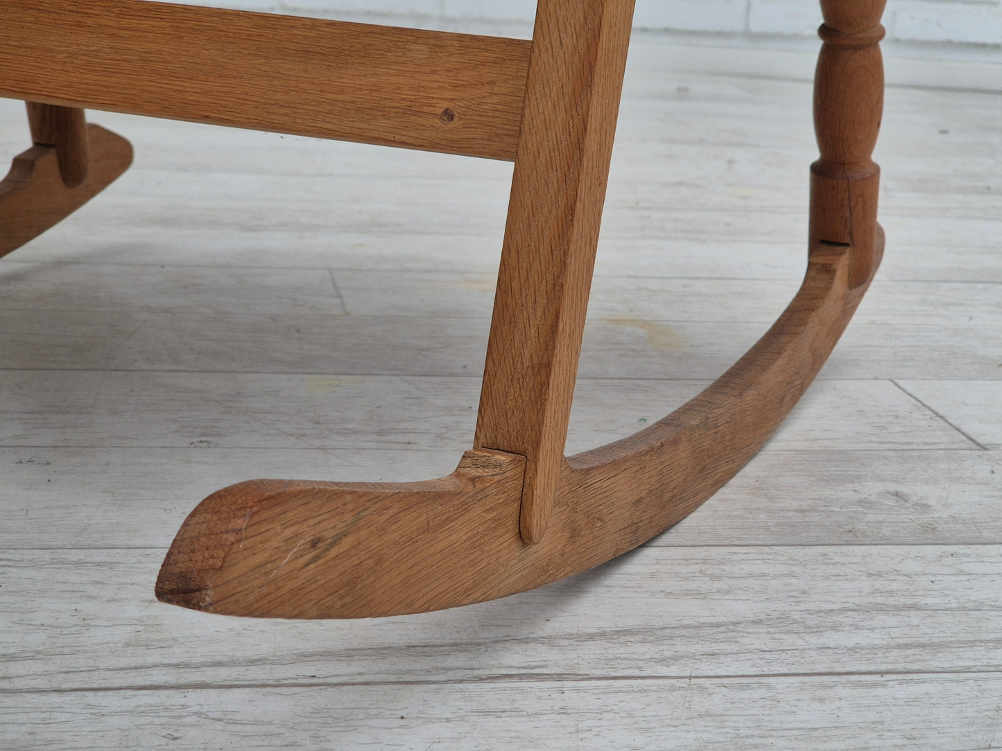 1970s, Danish design, oak wood rocking chair with footstool, furniture wool, original condition.