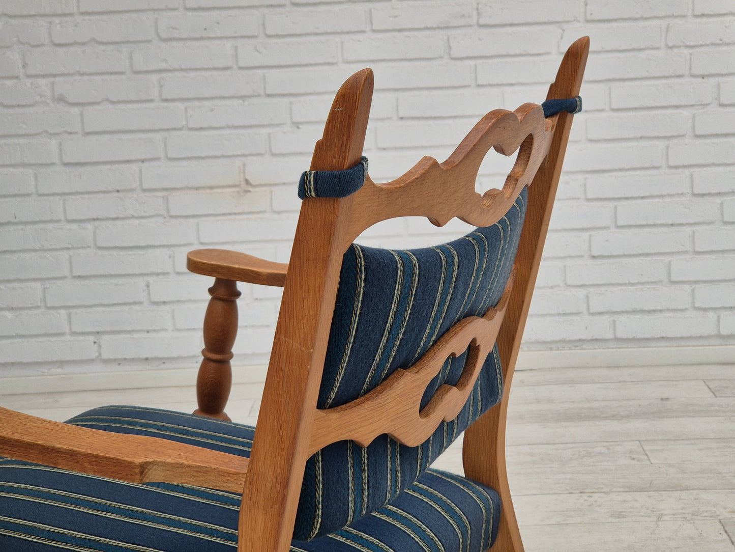 1970s, Danish design, oak wood rocking chair with footstool, furniture wool, original condition.