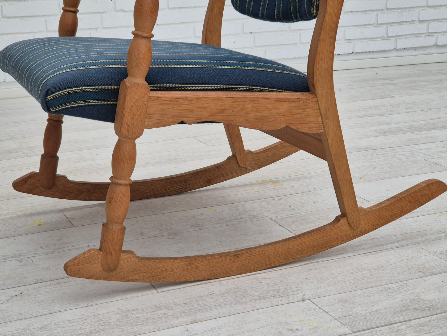 1970s, Danish design, oak wood rocking chair with footstool, furniture wool, original condition.