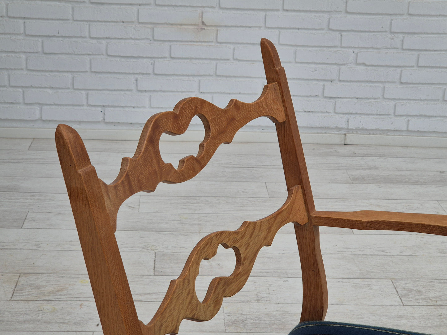 1970s, Danish design, oak wood rocking chair with footstool, furniture wool, original condition.