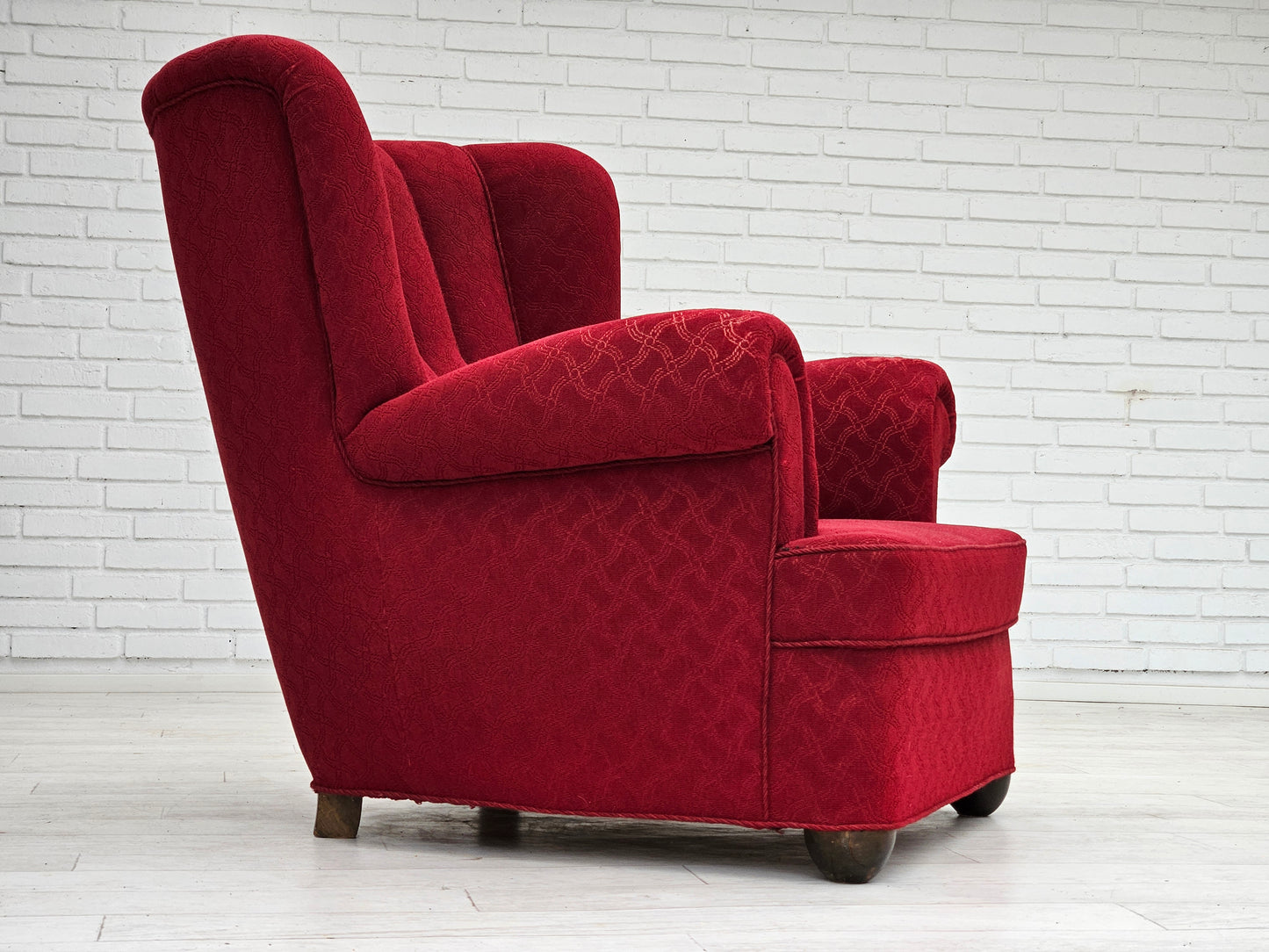 1960s, Danish relax armchair, original condition, red cotton/wool, oak wood.