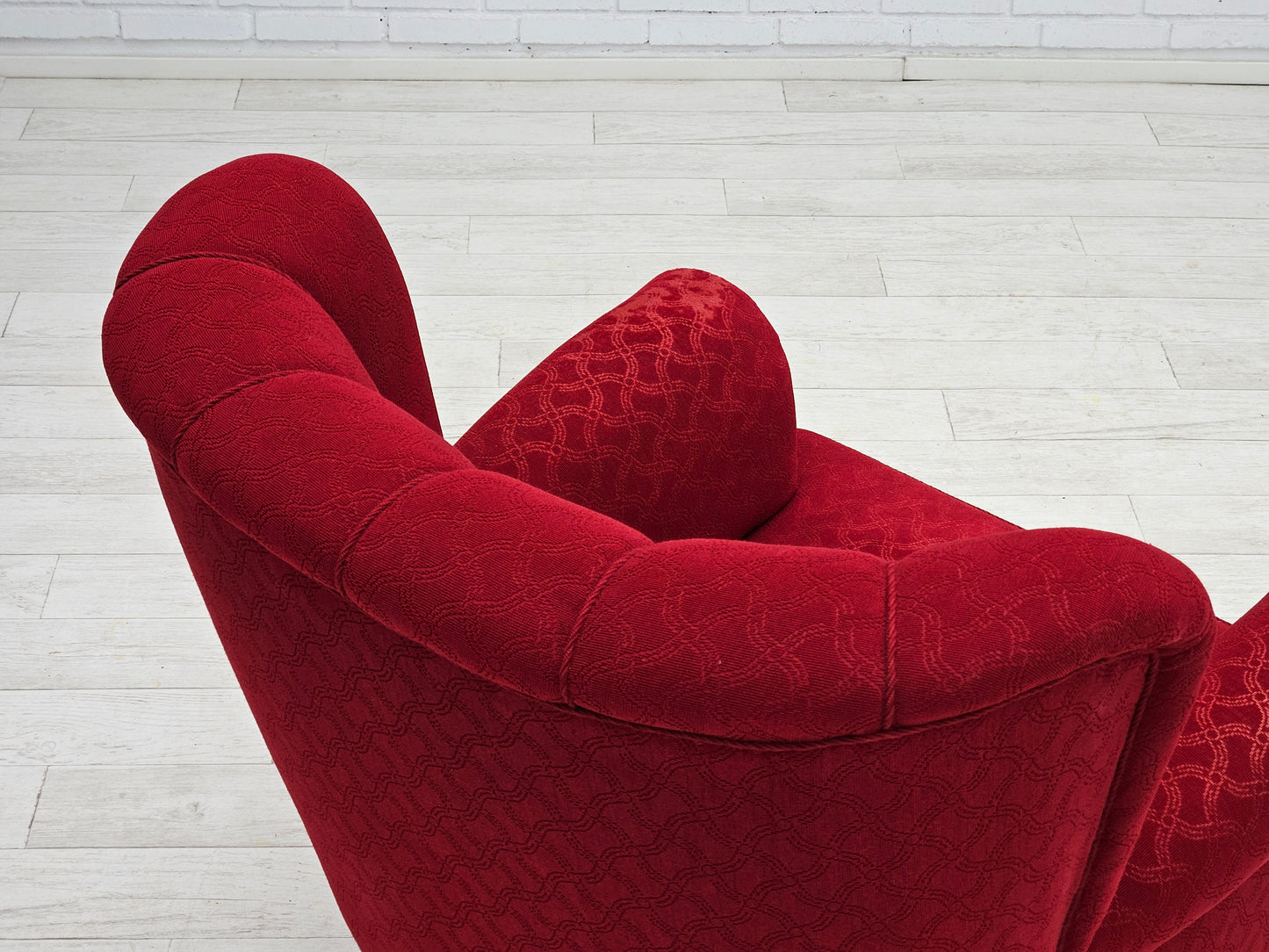 1960s, Danish relax armchair, original condition, red cotton/wool, oak wood.