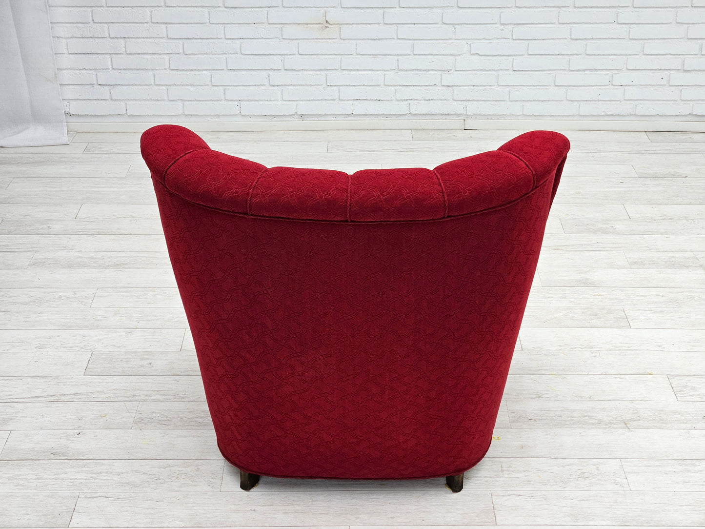 1960s, Danish relax armchair, original condition, red cotton/wool, oak wood.