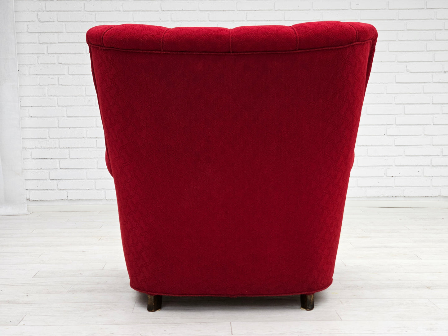 1960s, Danish relax armchair, original condition, red cotton/wool, oak wood.