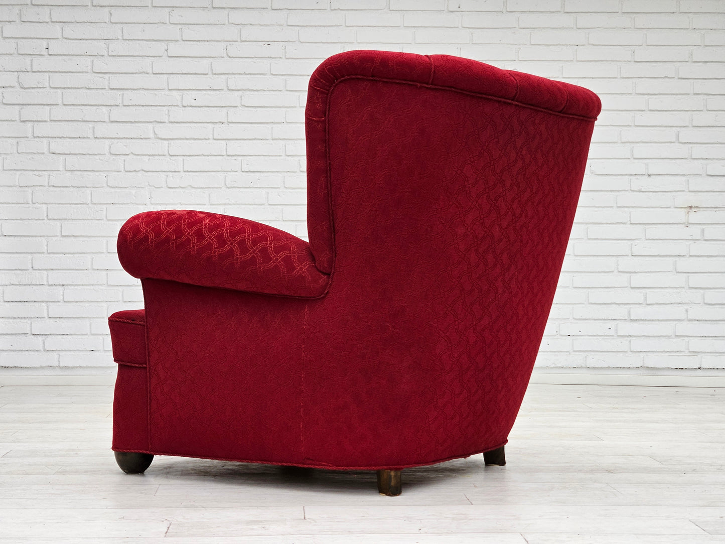 1960s, Danish relax armchair, original condition, red cotton/wool, oak wood.