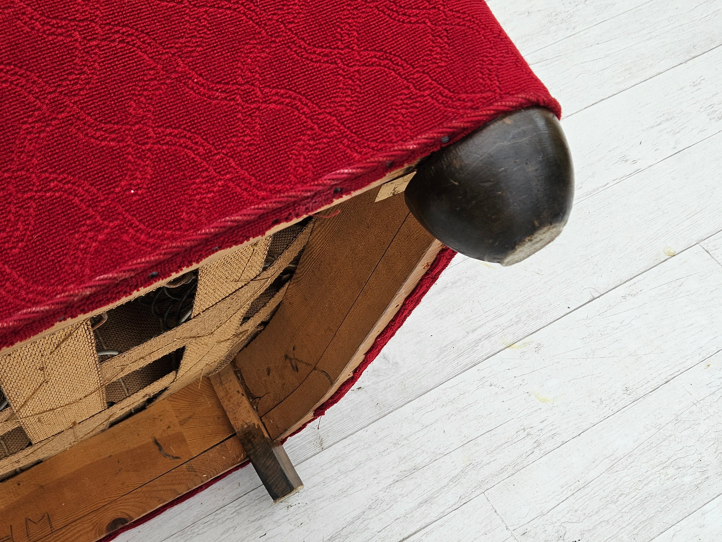 1960s, Danish relax armchair, original condition, red cotton/wool, oak wood.