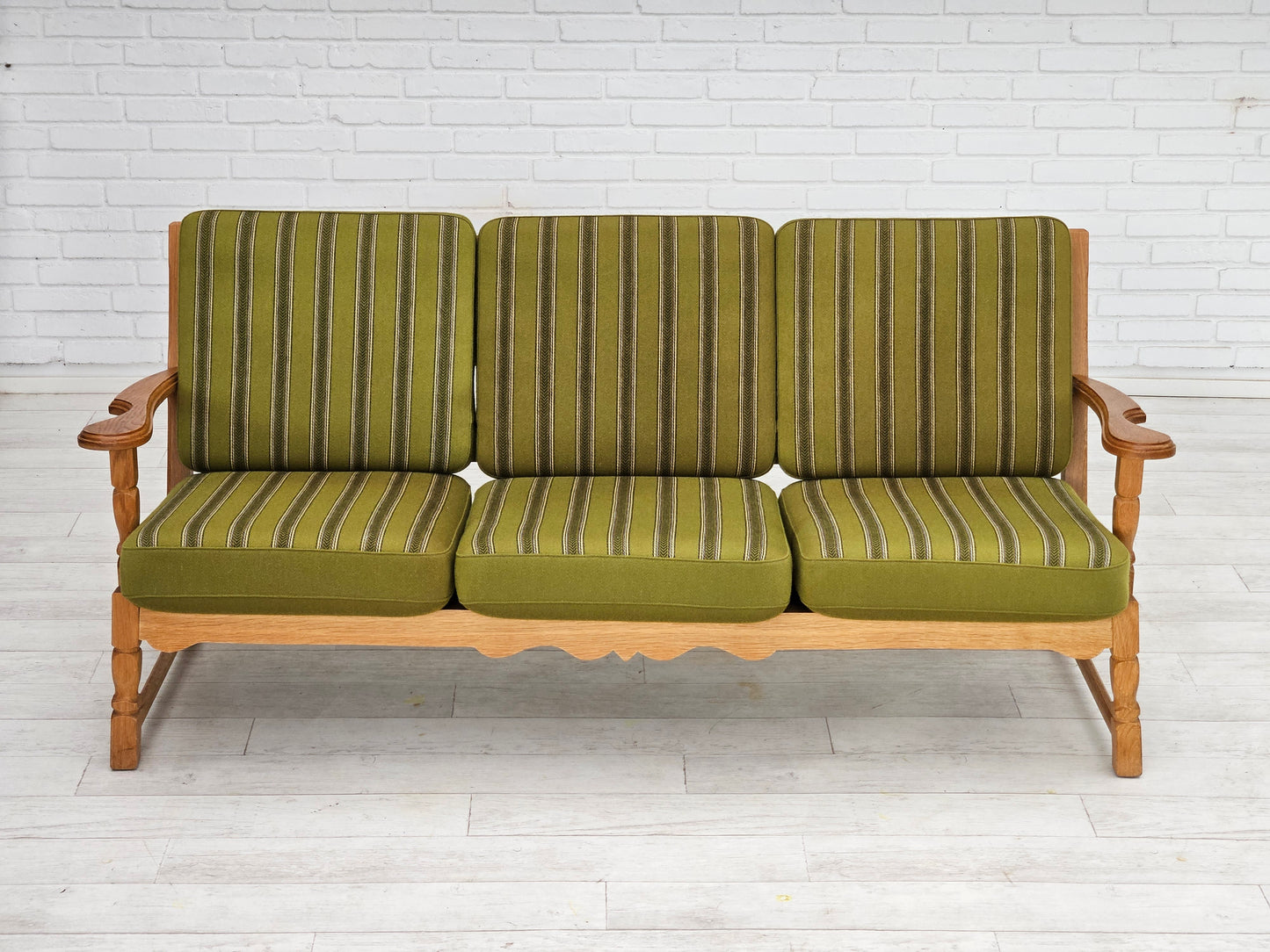 1970s, Danish design, 3 seater sofa in original condition, solid oak wood, furniture wool.