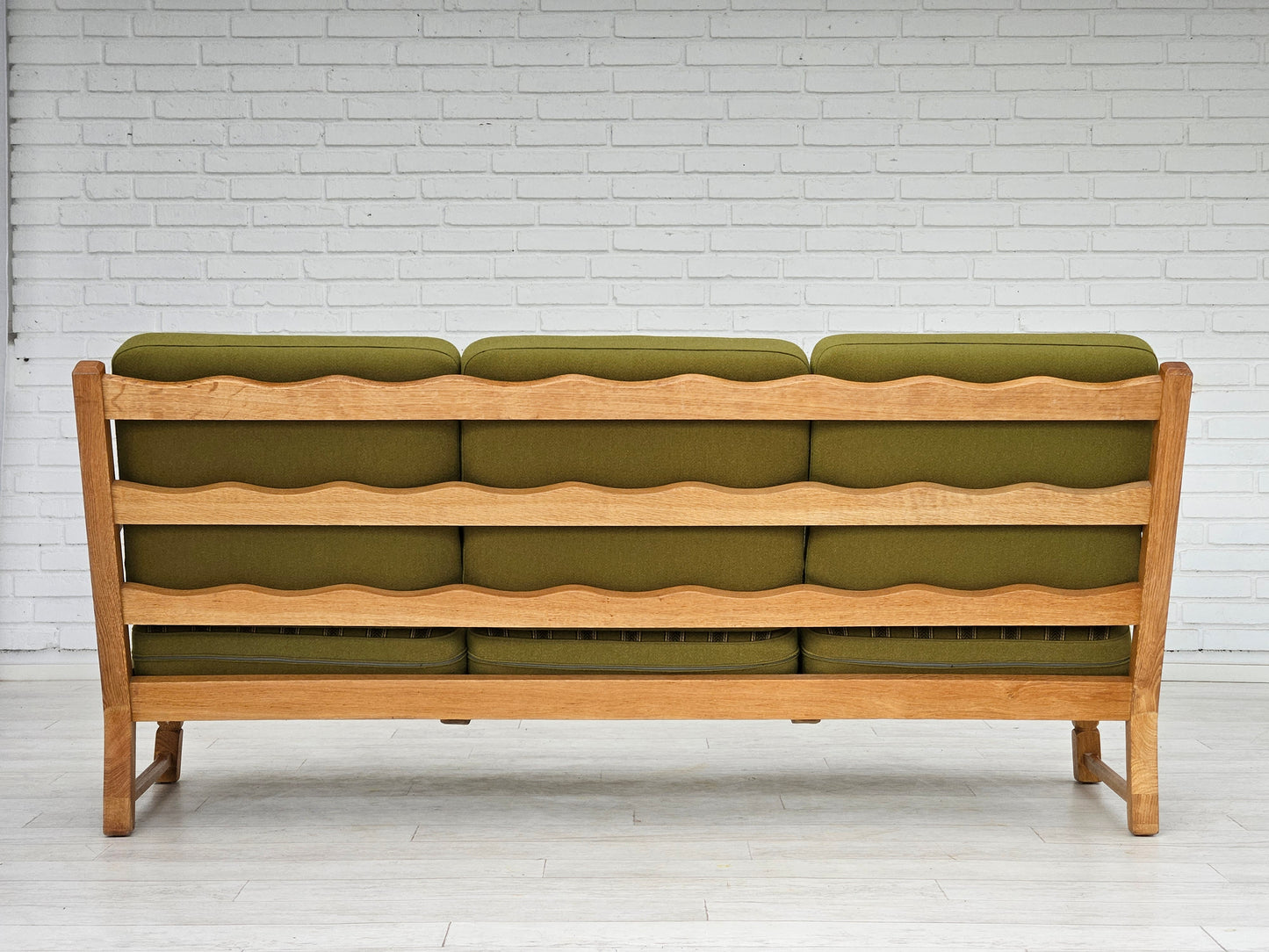 1970s, Danish design, 3 seater sofa in original condition, solid oak wood, furniture wool.