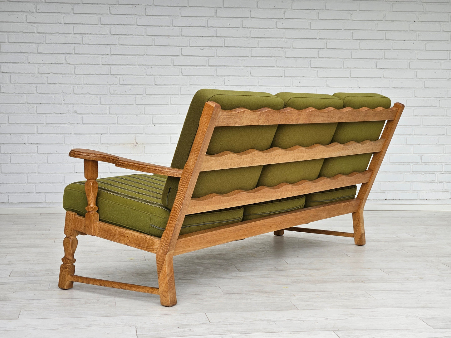 1970s, Danish design, 3 seater sofa in original condition, solid oak wood, furniture wool.