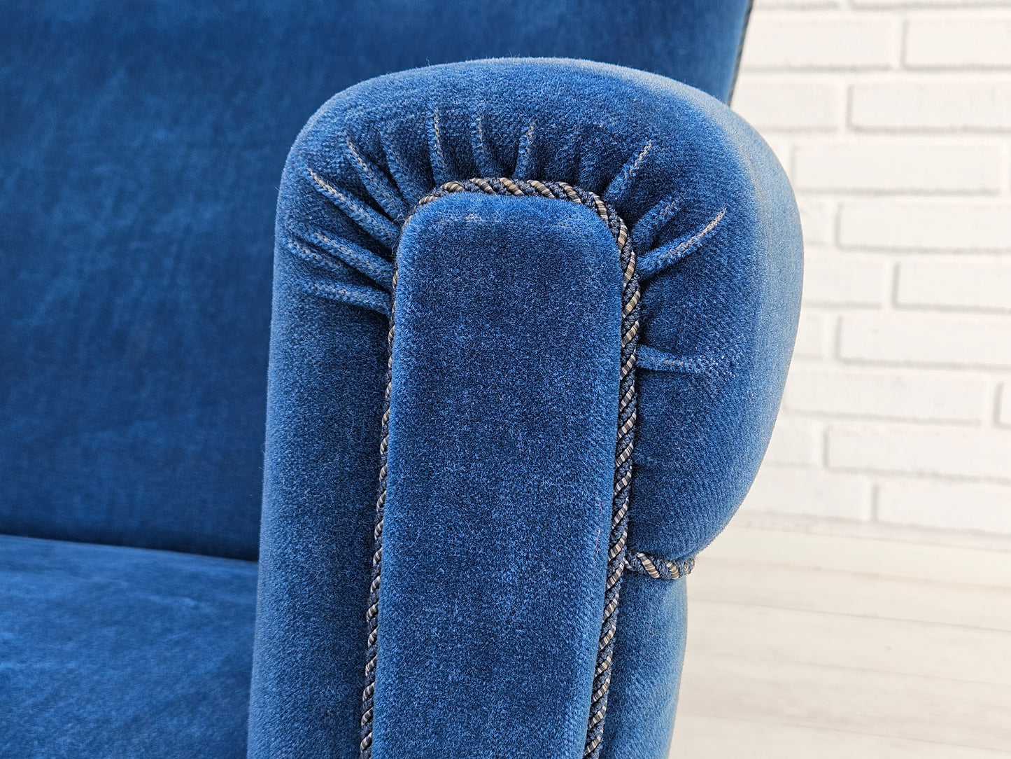 1960s, Danish highback relax armchair, original condition, blue furniture velour.