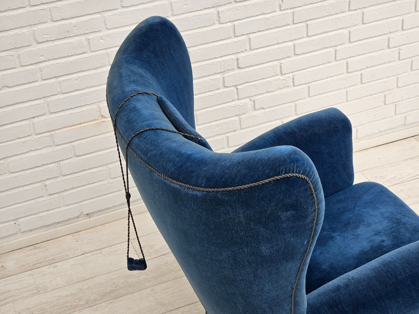 1960s, Danish highback relax armchair, original condition, blue furniture velour.