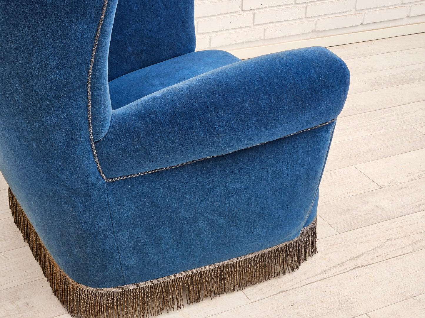 1960s, Danish highback relax armchair, original condition, blue furniture velour.