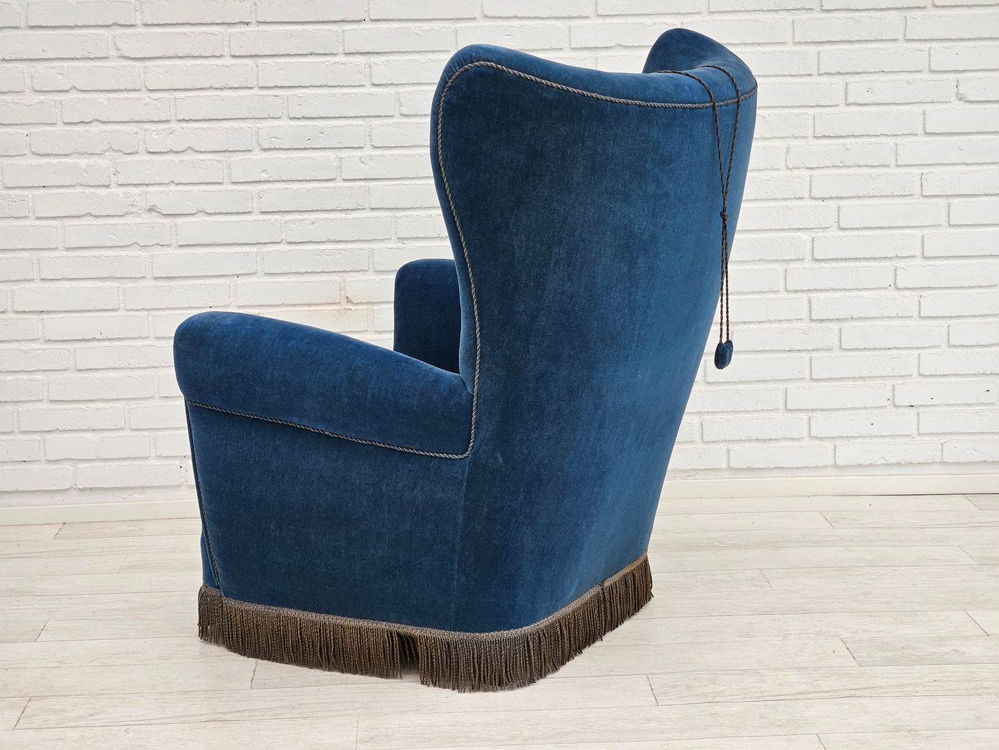 1960s, Danish highback relax armchair, original condition, blue furniture velour.