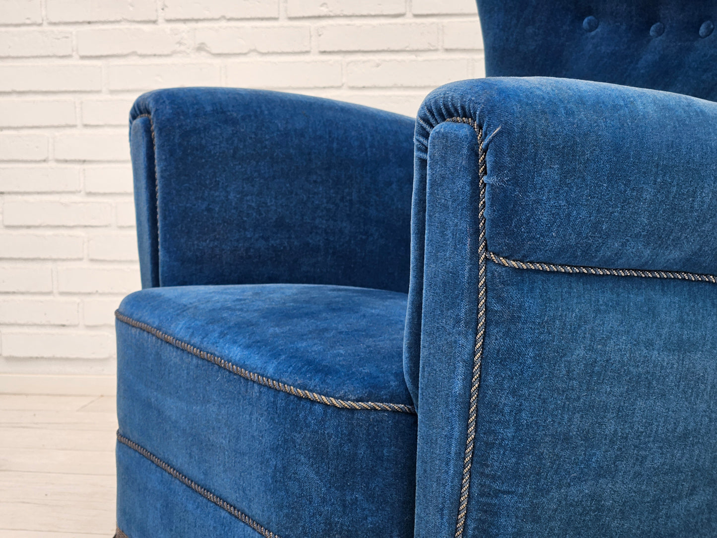 1960s, Danish highback relax armchair, original condition, blue furniture velour.