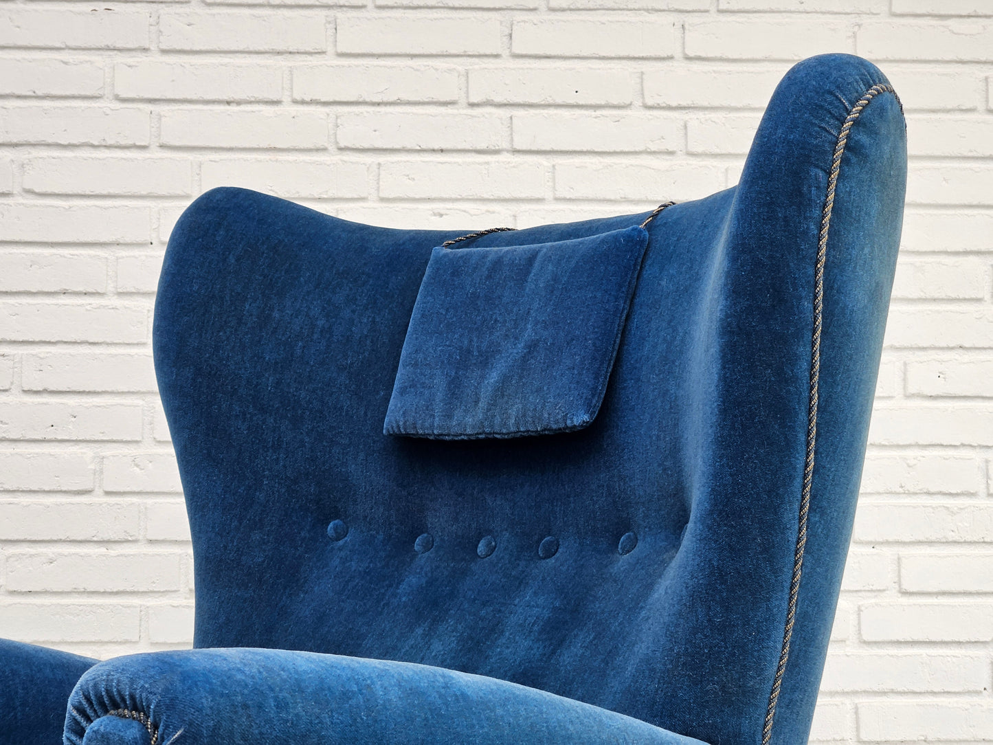 1960s, Danish highback relax armchair, original condition, blue furniture velour.